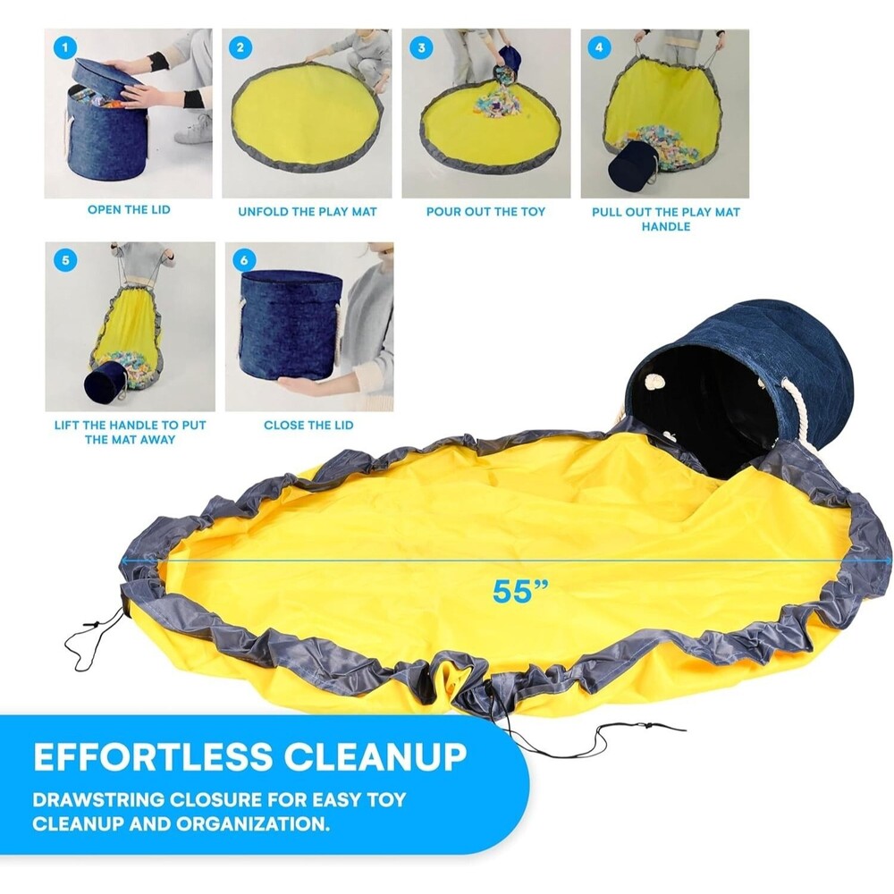 Large Toy Storage Basket and Play Mat for Kids Foldable Storage Organizer Box - Picture 4 of 6